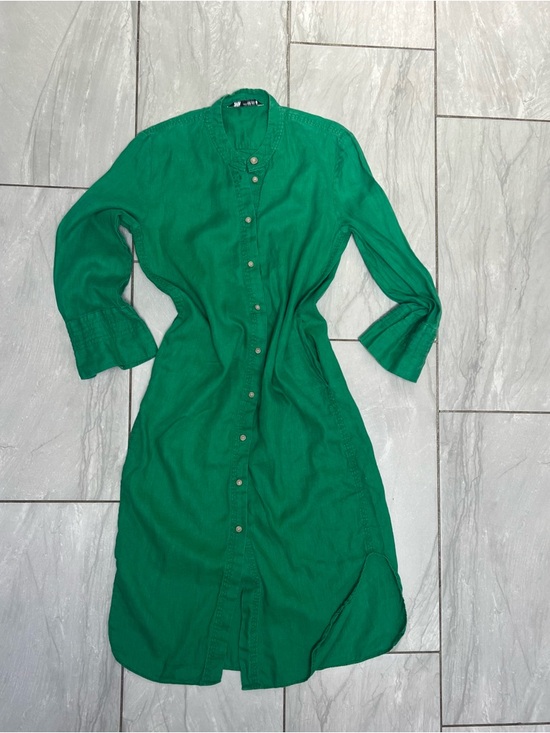 Zara Green Linen Tunic Dress - Picture 3 of 11